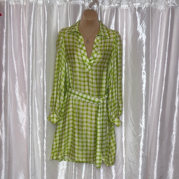 FRNCH Dresses & Skirts - 54. FRNCH Paris Olive Gingham Belted Shirt Dress with Pockets – XS